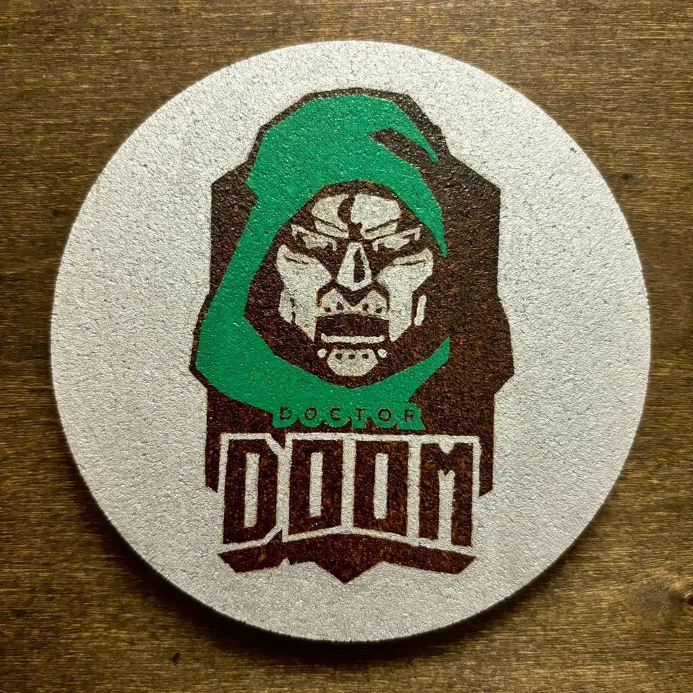 Doctor Doom Laser Engraved Painted Cork Coaster